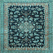 Square Machine Washable Medallion Light Blue Traditional Rug, wshtr515lblu