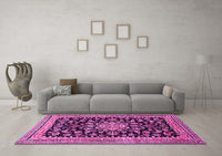 Machine Washable Medallion Pink Traditional Rug, wshtr515pnk