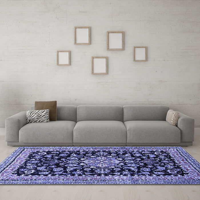 Machine Washable Medallion Blue Traditional Rug in a Living Room, wshtr515blu