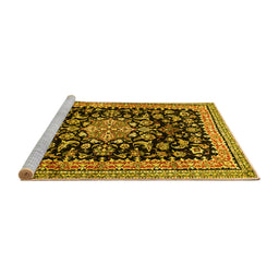 Sideview of Machine Washable Medallion Yellow Traditional Rug, wshtr515yw