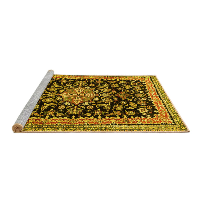 Sideview of Machine Washable Medallion Yellow Traditional Rug, wshtr515yw