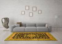 Machine Washable Medallion Yellow Traditional Rug, wshtr515yw