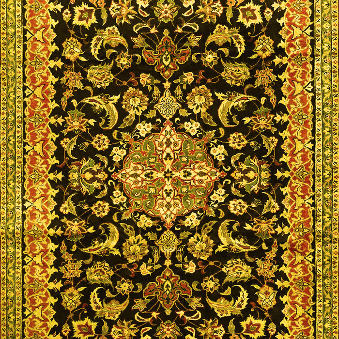 Machine Washable Medallion Yellow Traditional Rug, wshtr515yw