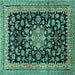 Square Machine Washable Medallion Turquoise Traditional Area Rugs, wshtr515turq