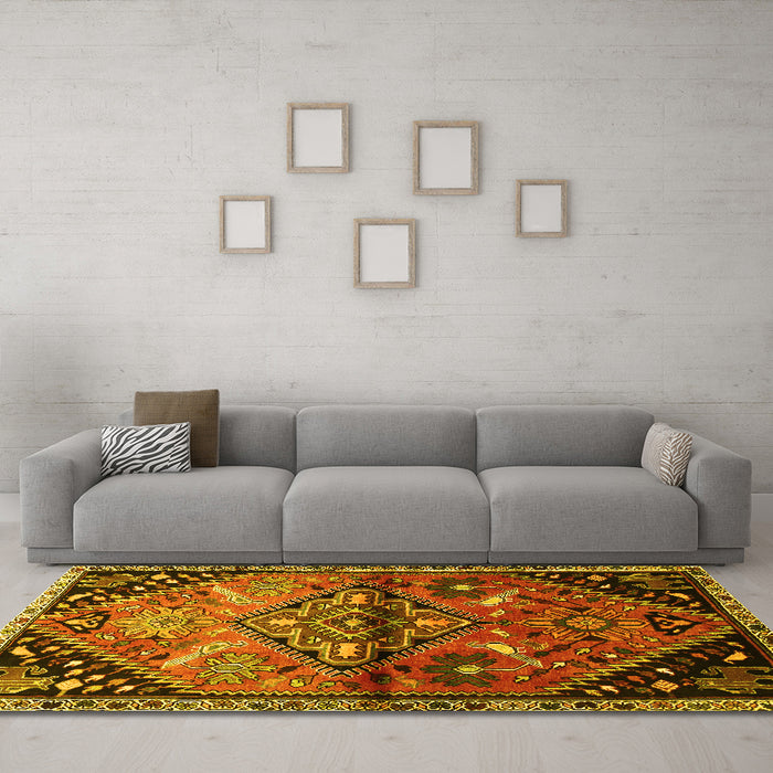 Machine Washable Persian Yellow Traditional Rug in a Living Room, wshtr516yw