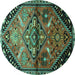 Round Machine Washable Persian Turquoise Traditional Area Rugs, wshtr516turq