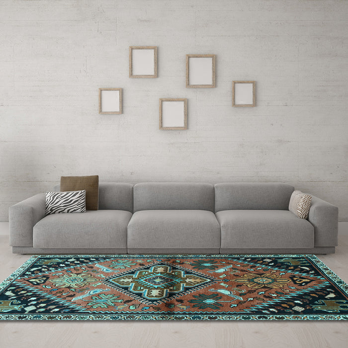 Machine Washable Persian Light Blue Traditional Rug in a Living Room, wshtr516lblu