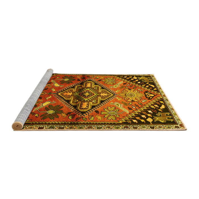 Sideview of Machine Washable Persian Yellow Traditional Rug, wshtr516yw