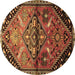 Round Machine Washable Persian Brown Traditional Rug, wshtr516brn