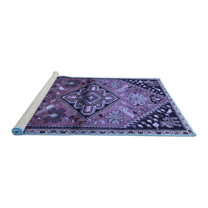 Sideview of Machine Washable Persian Blue Traditional Rug, wshtr516blu