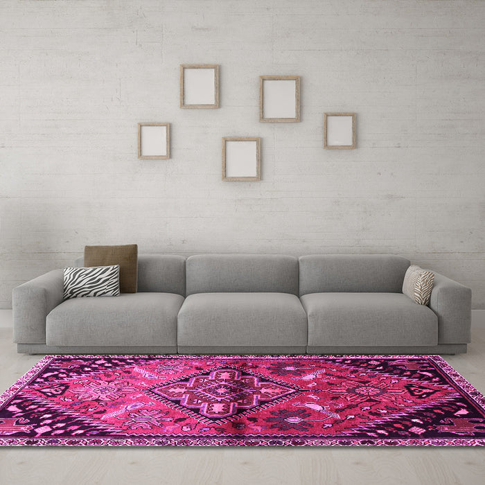 Machine Washable Persian Pink Traditional Rug in a Living Room, wshtr516pnk