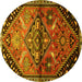 Round Persian Yellow Traditional Rug, tr516yw