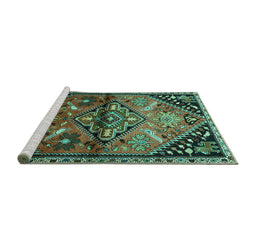 Sideview of Machine Washable Persian Turquoise Traditional Area Rugs, wshtr516turq
