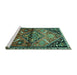 Sideview of Machine Washable Persian Turquoise Traditional Area Rugs, wshtr516turq