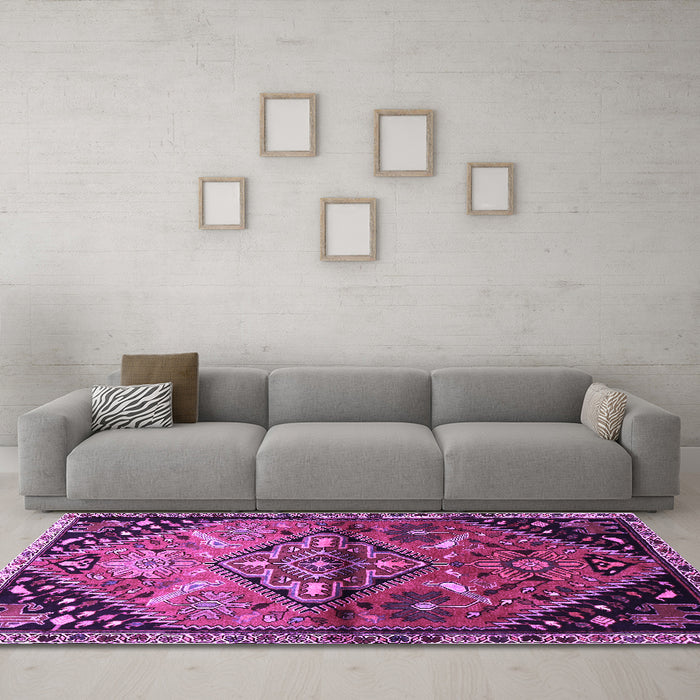 Machine Washable Persian Purple Traditional Area Rugs in a Living Room, wshtr516pur