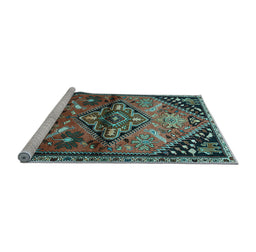 Sideview of Machine Washable Persian Light Blue Traditional Rug, wshtr516lblu