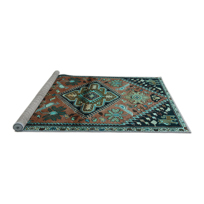 Sideview of Machine Washable Persian Light Blue Traditional Rug, wshtr516lblu