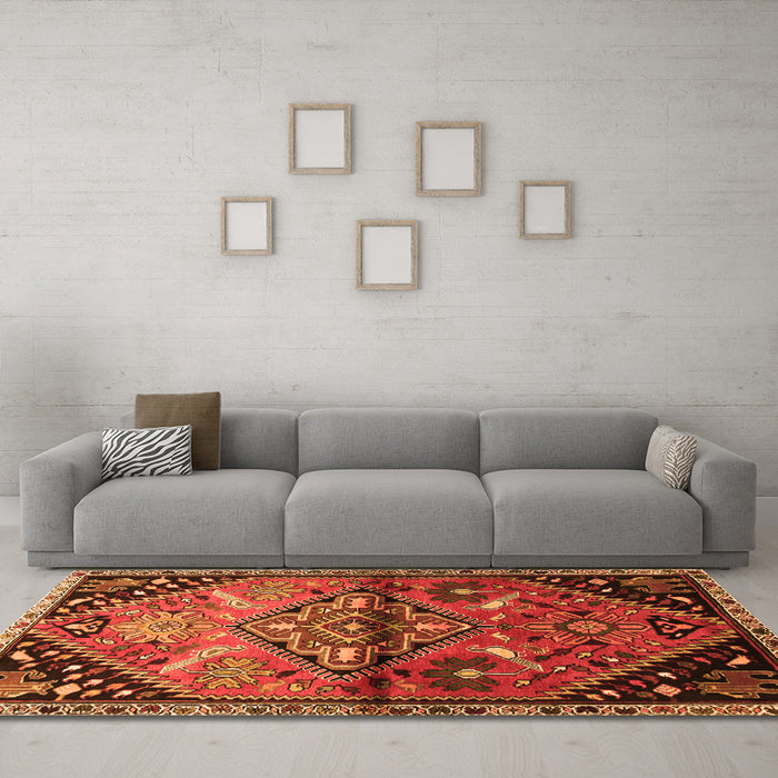 Machine Washable Persian Orange Traditional Area Rugs in a Living Room, wshtr516org