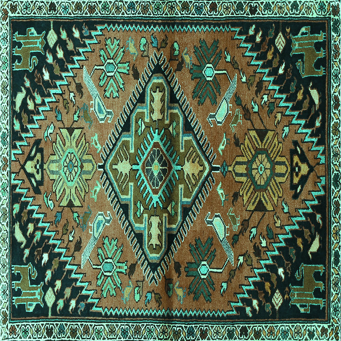 Square Machine Washable Persian Turquoise Traditional Area Rugs, wshtr516turq