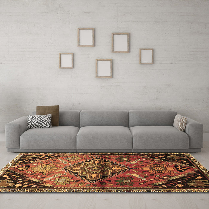Machine Washable Persian Brown Traditional Rug in a Living Room,, wshtr516brn
