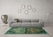 Machine Washable Persian Turquoise Traditional Area Rugs in a Living Room,, wshtr516turq