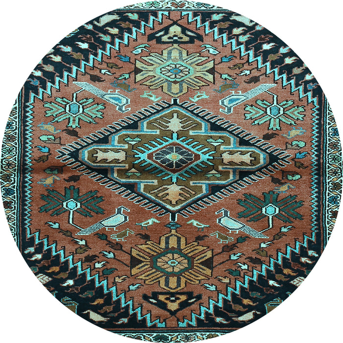 Round Machine Washable Persian Light Blue Traditional Rug, wshtr516lblu