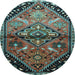 Round Machine Washable Persian Light Blue Traditional Rug, wshtr516lblu