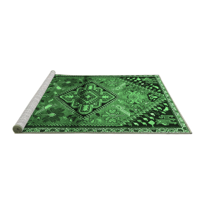 Sideview of Machine Washable Persian Emerald Green Traditional Area Rugs, wshtr516emgrn