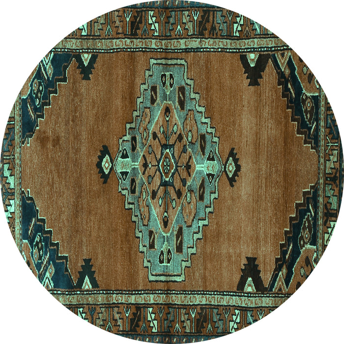 Round Machine Washable Medallion Turquoise Traditional Area Rugs, wshtr517turq