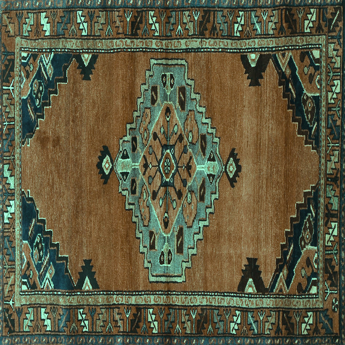 Square Machine Washable Medallion Turquoise Traditional Area Rugs, wshtr517turq