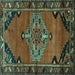 Square Machine Washable Medallion Turquoise Traditional Area Rugs, wshtr517turq