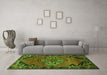 Machine Washable Medallion Green Traditional Area Rugs in a Living Room,, wshtr517grn