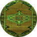 Square Medallion Green Traditional Rug, tr517grn