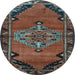 Round Machine Washable Medallion Light Blue Traditional Rug, wshtr517lblu