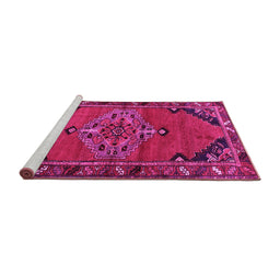 Sideview of Machine Washable Medallion Pink Traditional Rug, wshtr517pnk