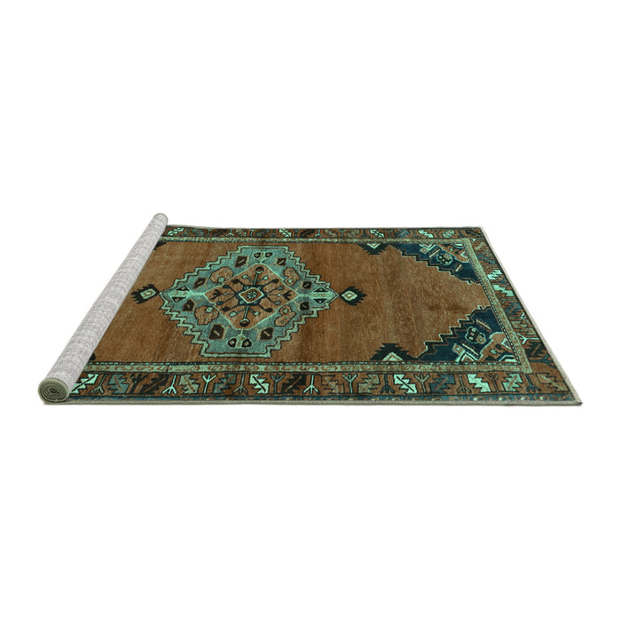 Sideview of Machine Washable Medallion Turquoise Traditional Area Rugs, wshtr517turq
