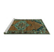 Sideview of Machine Washable Medallion Turquoise Traditional Area Rugs, wshtr517turq