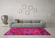 Machine Washable Medallion Pink Traditional Rug in a Living Room, wshtr517pnk