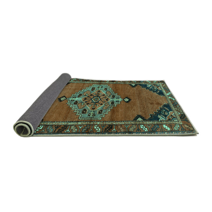 Sideview of Medallion Turquoise Traditional Rug, tr517turq