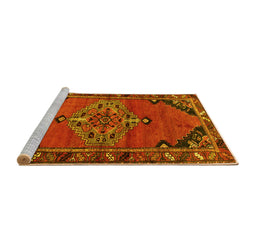 Sideview of Machine Washable Medallion Yellow Traditional Rug, wshtr517yw