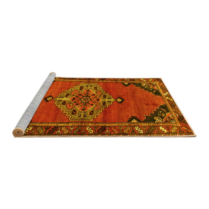 Sideview of Machine Washable Medallion Yellow Traditional Rug, wshtr517yw