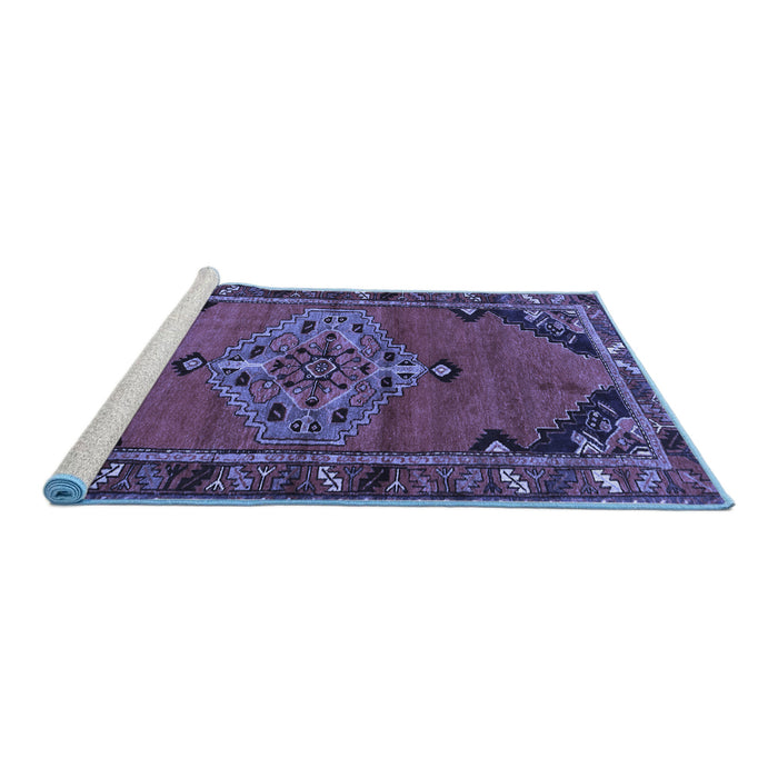 Sideview of Machine Washable Medallion Blue Traditional Rug, wshtr517blu