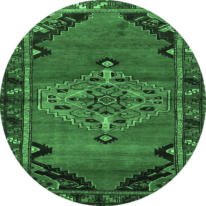 Round Medallion Emerald Green Traditional Rug, tr517emgrn