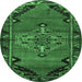 Round Medallion Emerald Green Traditional Rug, tr517emgrn