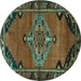 Round Medallion Turquoise Traditional Rug, tr517turq