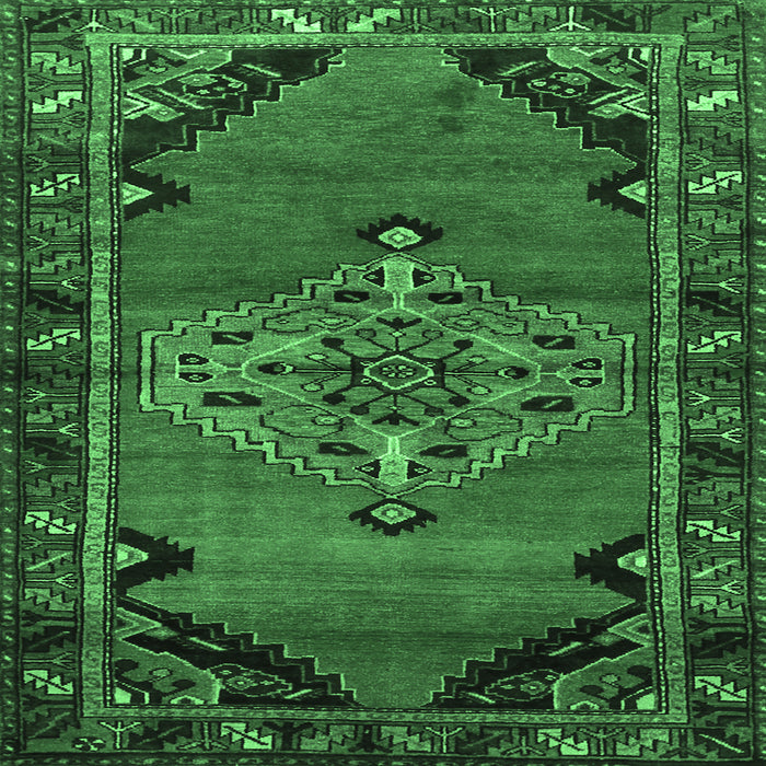 Square Machine Washable Medallion Emerald Green Traditional Area Rugs, wshtr517emgrn