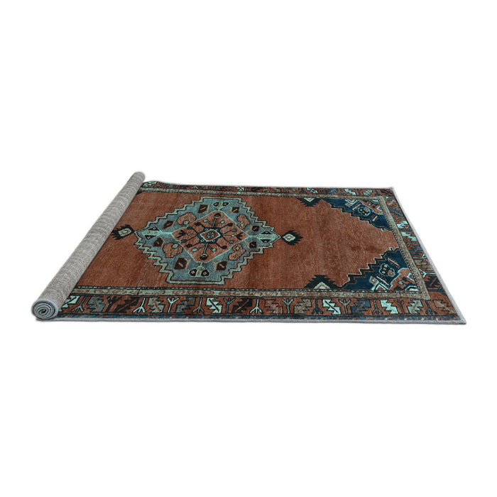 Sideview of Machine Washable Medallion Light Blue Traditional Rug, wshtr517lblu