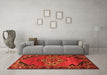 Machine Washable Medallion Orange Traditional Area Rugs in a Living Room, wshtr517org