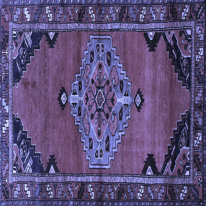 Square Machine Washable Medallion Blue Traditional Rug, wshtr517blu