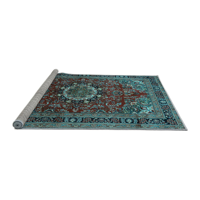 Sideview of Machine Washable Medallion Light Blue Traditional Rug, wshtr518lblu